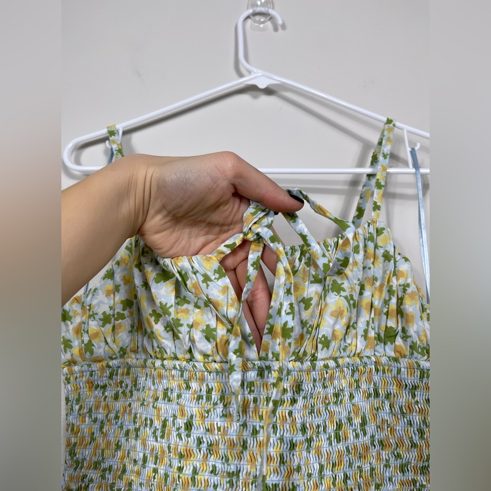 Free People Floral Midi Dress Smocked Sundress Summer Beach Cotton Size M - Picture 7 of 16